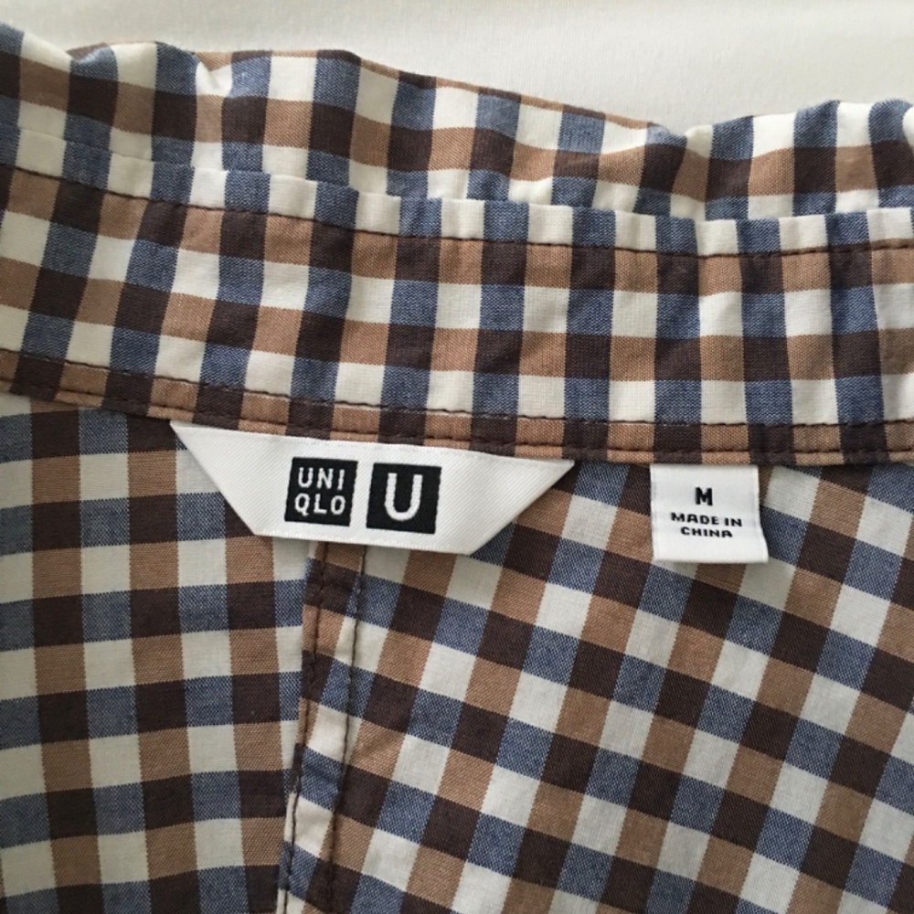 UNIQLO Shirt Dress, Size Medium, Navy/Brown/Ivory/ Checked - Picture 4 of 5